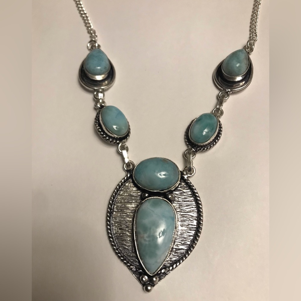 Larimar Stamped 925 Sterling Silver Necklace